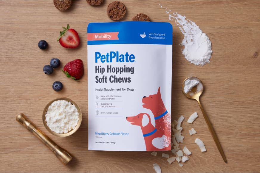 package of supplements surrounded by healthy ingredients