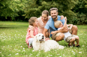 Dog in Park with Family