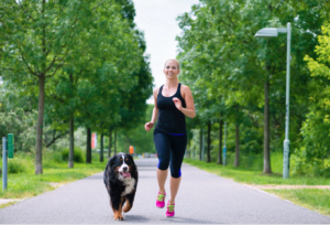 dog running with mom